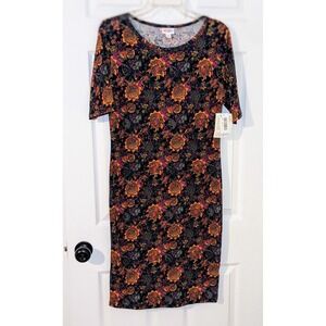 LuLaRoe Julia Dress‎ Floral Print Stretch Knit Casual Fitted Dress Medium NWT